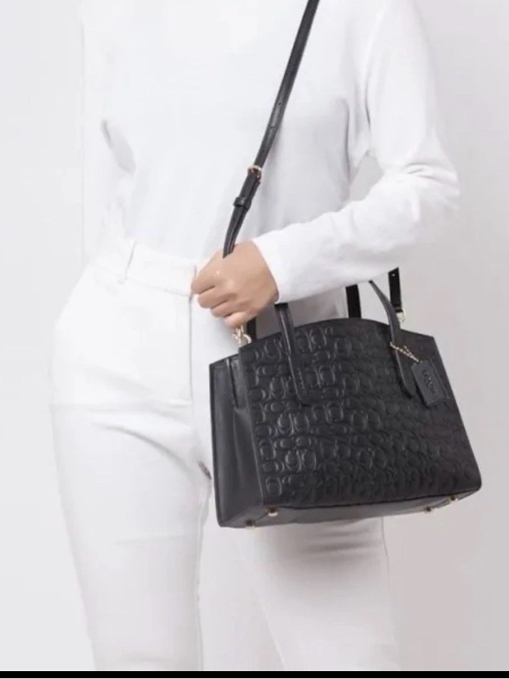 Coach Charlie Carryall 28 Signature Embossed Black Leather Handbag/Crossbody - Picture 10 of 14